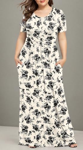Image of LONGYUAN Women's Plus Size Maxi Dresses Summer Short Sleeve Casual Long Dress 2026 XL-6XL