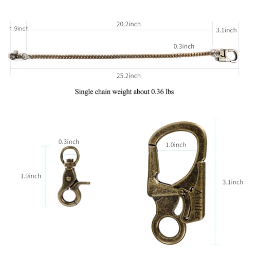 Ahiller Biker Wallet Chain, Heavy Duty Pocket Chain with Lockable Carabiner, Men Chains for Keys, Jeans, Pants, Purse and Handbag (QK-Brass-2PCS)