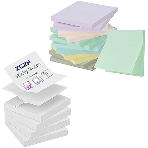 4 Pads White Pop-up Sticky Notes + 12 Pads 6 Colors Sticky Notes, ZCZN 1120 Sheets Self-Stick Note Pads, Easy to Post for Office, Home, Meeting, School Cover