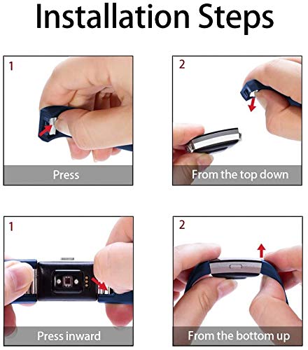 POY Replacement Bands Compatible for Fitbit Charge 2, Classic Edition Adjustable Sport Wristbands, Large Dark Blue - Thumbnail 2