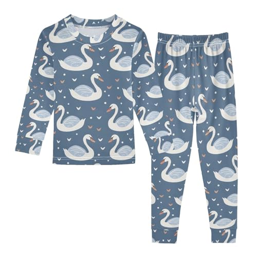 ALAZA Duck Swan Dot Love Pajamas Long Sleeve Sleepwear 2-Piece Pajama Set