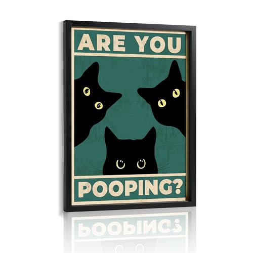 Heiple Framed Bathroom Wall Art Black Cat Are You Pooping Funny Bathroom Wall Decor Hanging Sign For Vintage Home Farmhouse Bathroom Decor thumb #8