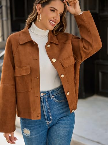 Cicy Bell Womens Faux Suede Leather Jackets Cropped Casual Lapel Collar Button Down Oversized Fall Vintage Shackets2