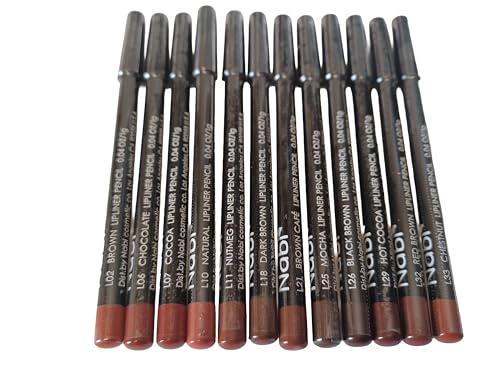 12-Piece Brown Tone Lip Liner Pencil Set, Assorted Colors