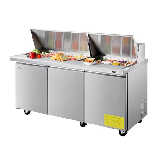 Image of VEVOR 72 inchW Commercial Refrigerator, 18.7 Cu. Ft Sandwich Prep Refrigerated Table, Mega Top Food Prep Fridge with 30 Pans and Cutting Board, Stainless Steel Salad Prep Cooler for Restaurant, Food Truck
