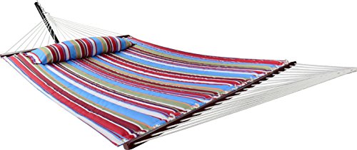 Sorbus 2-Person Stylish Hammock With Stand- Premium Cotton 53" Large Hammock Bed- Spreadedbars & Pillow Included- Heavy Duty 450Lbs Portable Hammock For Garden Yard Patio Outdoor Camping- Washable #TOP4