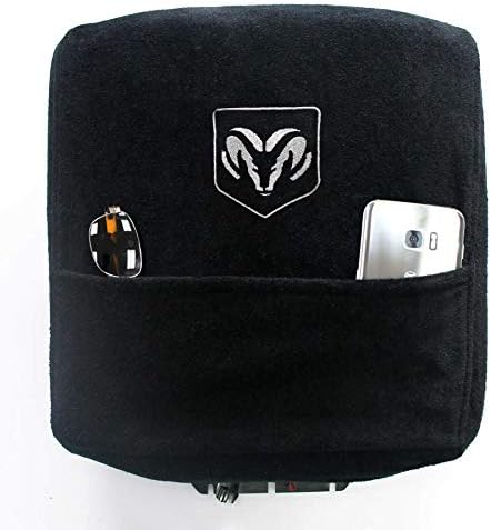 Seat Armour Custom Fit Officially Licensed Center Console Cover with Ram Embroidered Silver Logo for Select Ram Models with Bucket Seat (Not Bench/Jump Seat),Black