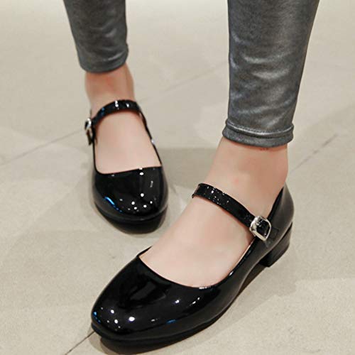 Caradise Womens Patent Mary Jane Chunky Heel Low Pumps with Ankle Strap2