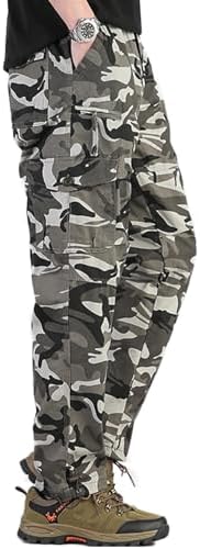 （19:30時点） [ANONIE] 作業着ズボン アウトドア メンズ カーゴパンツ ロングパンツ 迷彩 ゆったり 大きいサイズ 多機能 ミリタリー ズボン ワークパンツ 灰迷彩 XL