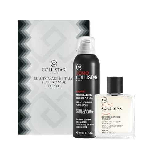 Collistar Cofanetto Regalo Uomo Schiuma da Barba Aderenza Perfetta 200 ml + Dopobarba Pelli Sensibili 100 ml – Anti Rossore, No Alcol, Rasatura Delicata