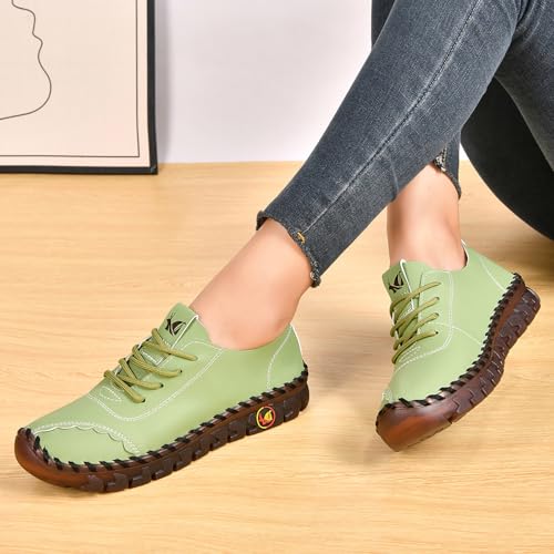Image of Women's Tendon Soft Sole Casual Orthopedic Shoes Fashion HandSewing Leather Non-Slip Flat Loafers Low-top Outdoor Comfy Breathable Walk Mam Nurse Shoes