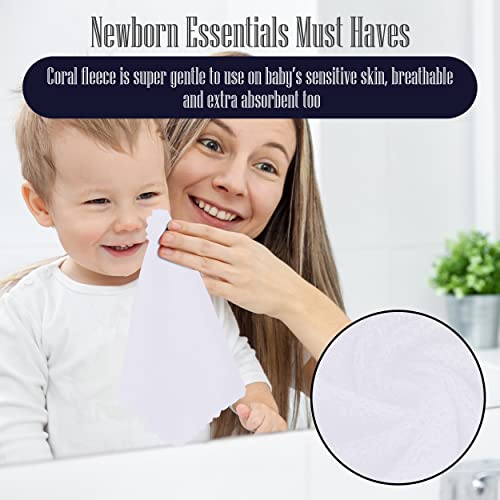Image of 32 Pack Baby Washcloths - 10x10 Inch, Luxury Coral Fleece - Extra Absorbent and Soft Wash Clothes for Newborns, Infants and Toddlers - Suitable for Sensitive Skin and New Born - Baby Shower - White