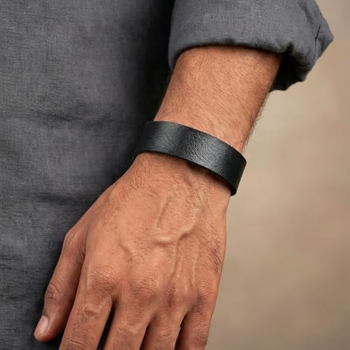 Image of THE MEN THING BLAZEFIT STRAP - 18mm Genuine Leather Bracelet with Stainless Steel Stud Button Closure for Men & Boys (6.6 /7.1 /7.6 inch)