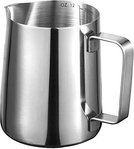 Pichet Inox 350ml – Pichet à Lait 12oz en Acier Inoxydable 304 avec Graduation Intégrée,...