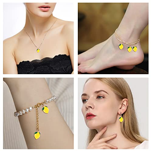 Benospace 50 Pcs Yellow Lemon Charm Pendant Enamel Fruit Jewelry Gold Plated Plant Beads With Hole For Diy Bracelet Necklace Keychain Earrings Craft Art Accessories Hair Clip Decorations Collection #TOP5