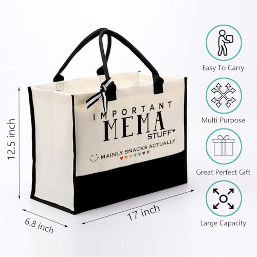 Mema Canvas Tote Bag - Cute Design, Reusable Grocery Bags for Her, Mom & Grandma Gift for Mother's Day, Christmas, Birthday2