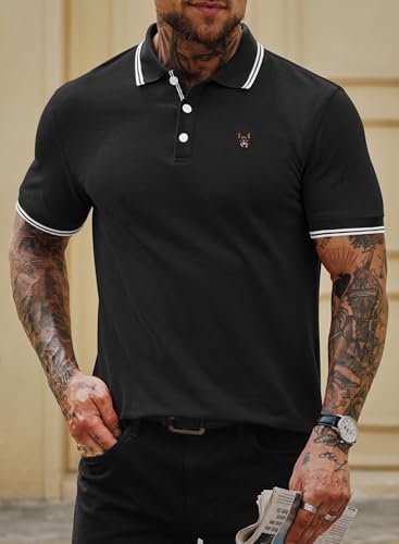 Men Polo Shirts Cotton Pique Casual Business Embroidery Soft Short Sleeve Golf Shirt (S-XXL)3