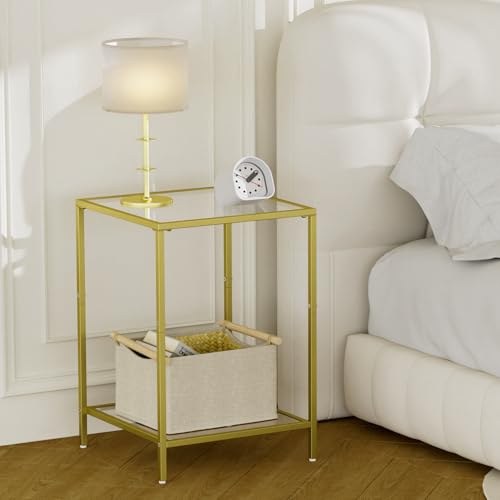 Image of HOMSHO Side Tables Set of 2 with Tempered Glass, Square End Tables