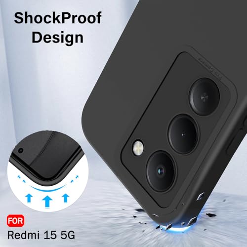Image of TheGiftKart Liquid Silicon Back Cover Case for Mi Redmi 15 5G | Stylish Camera Protection Module | Micro-Fibre Lining Inside | Shockproof Back Cover Case for Redmi 15 5G (Silicone, Black)