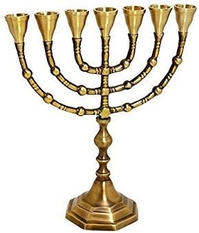 Antique Replica Solid Brass/Copper 10 inches Bronze 7 Branches Menorah Candle Holder from Israel (One Pack)