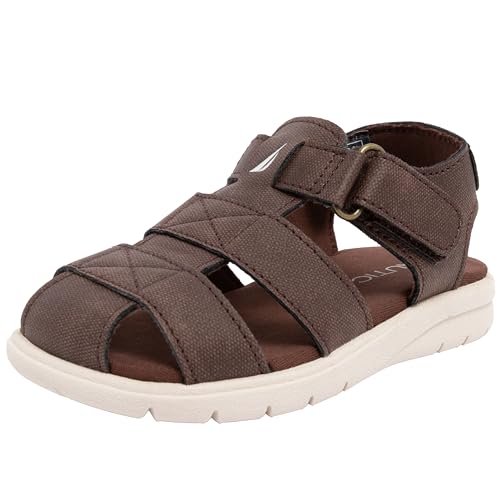 Nautica Toddler Boys Sailboat Closed Toe Adjustable Hook and Loop Outdoor Summer Fisherman Sandals Jikkel T-Chocolate, Size 11 - image 1