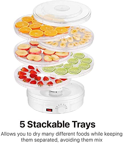 Image of Food Dehydrator Machine Dehydrate Beef Jerky Meat Mushrooms Fruits & Vegetables Great For At High-Heat Circulation Home Use for Kitchen Dehydration Food Dryer Machine with 5 Stackable Trays (White)