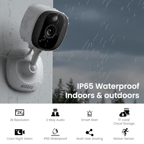Outdoor/Indoor Security Camera with WiFi, Phone App, Night Vision, Motion Alert, SD Recordings for Baby/Pet/Dog, Works with Alexa/Google Home - C1-White