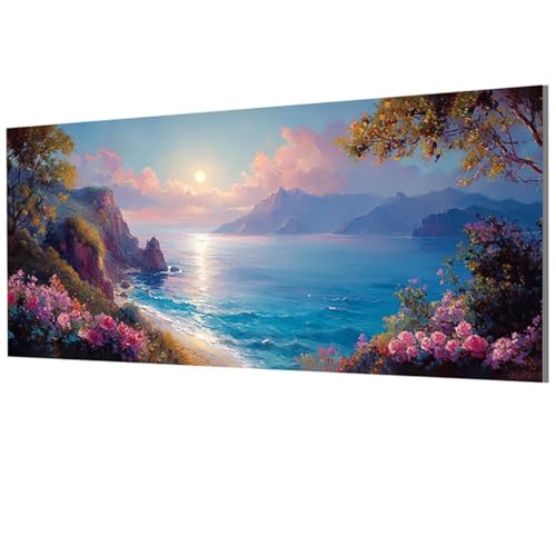 Peinture numéro adulte paysage océan, toile 100x200cm sans cadre