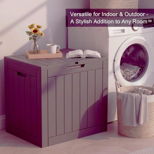 Image of 30 Gallon Resin Deck Box with Lockable Lid - Outdoor Waterproof Storage for Patio Furniture, Garden Tools, Cushions & Pool Accessories, Wood Grain Design, All-Weather Durable (Grey-brown, 1 Pack)