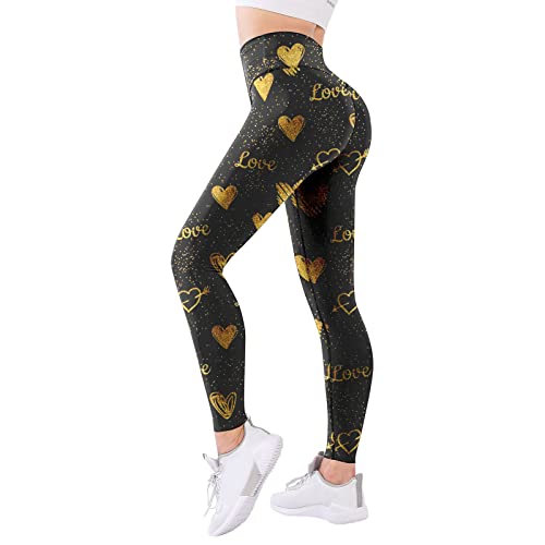 Leggings para mujer de cintura alta, opacos, elásticos, largos, pantalones deportivos suaves para yoga, fitness, ocio, bootcut pantalones con bolsillos, pantalones de fitness, dorado, M
