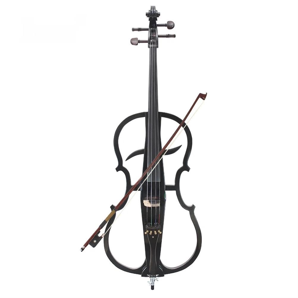 Violoncello Elettrico Nero Metallizzato Legno Massello, Violoncelli 4/4 Sound, Performance Professionali sul Palco, con Custodia, Archetto, Colofonia, Auricolari e Cavo Collegamento