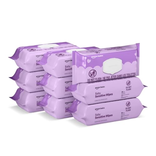 Amazon Basics Baby Wipes, Sensitive, 810 Count, Flip-Top Packs, Pack of 9 (Previously Amazon Elements)