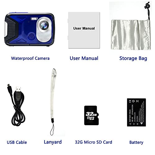 Waterproof Camera 21Mp 1080P Underwater Digital Camera With Flash 2.8 Inch Lcd, Rechargeable Hd Digital Camera(Blue & 32G Card) #TOP6