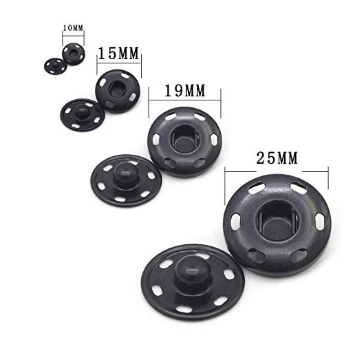 55 Sets Sew-on Snap Buttons Metal Snap Fastener Durable Press Studs Buttons for Sewing Clothing, 4 Sizes (Black) - Thumbnail 2