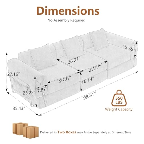 Tmsan 98.81" W Convertible Sectional Sleeper Sofa Bed, Comfy Fleece Folding Mattress Couch with Fixed-Shape Frame,Boneless Floor Lounge Couch Set for Living Room Apartment Office Bedroom