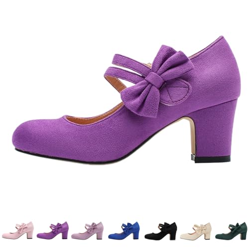 Escarpins Mary Jane en daim violet à bout rond fermé taille 39.5