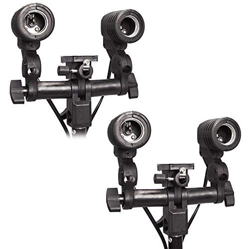 Photographie E27 Support 2 x Double ampoule avec prise parapluie Flash Studio Photo Support Professionnel Double Lampe pour Flash Éclairage Lampe Flash Monolight Sortie Continue
