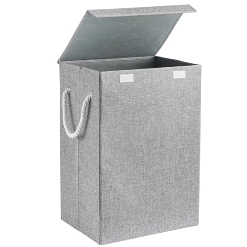 72L Foldable Laundry Basket with Lid – Large Capacity Washing Hamper with Handles Space-Saving Collapsible Dirty Clothes Storage Bin for Bedroom Bathroom Laundry Room (Grey)