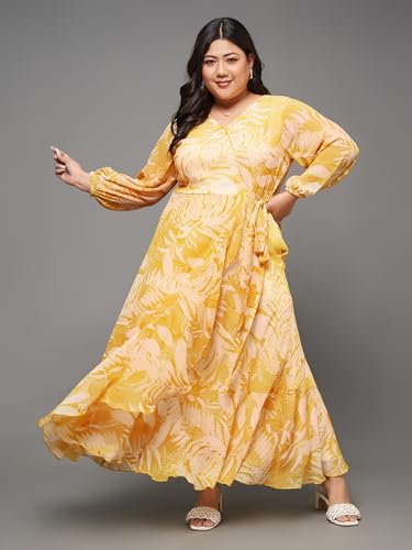 Image of Miss Chase A+ Women's V-Neck Three-Quarter Sleeve Floral Wrap Chiffon Midi Dress