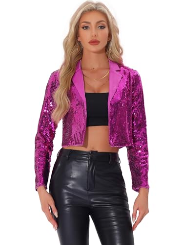 Allegra K Sequin Jacket for Women's Party Lapel Collar Open Front Crop Sparkle Blazer Cardigan