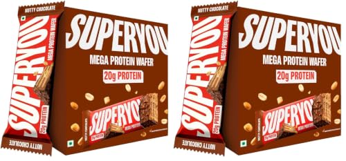 Image of Superyou Nutty Chocolate Mega Protein Wafer Bar (Pack of 12) 20G Protein, 4.8g Fibre, No Added Sugar | Yeast Fermented |Energy Bars|Crunchy Wafer Bar|100% Vegetarian|No Palm Oil | 360g