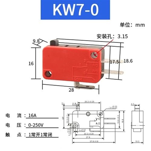 Microinterruptor de límite KW7-0 de plata con alta conductividad y larga vida útil 2