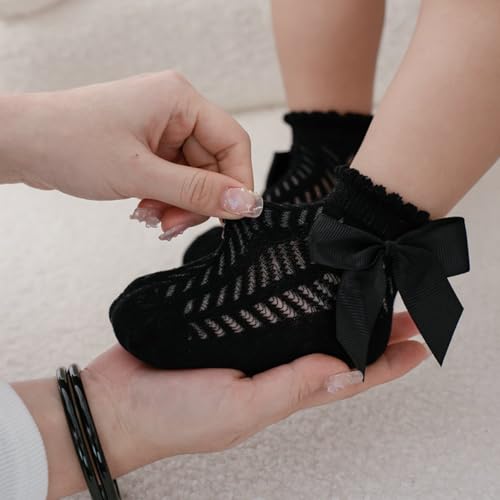 Baby Girls' Socks - Toddler Ankle Socks, Infant Princess Bow Mesh, Breathable Casual Lace, 5 Pairs4