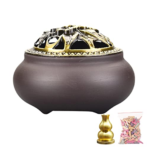 Ceramic Incense Burner With Lid, Bowl Burner， Cone Incense Burner, Ceramic Censer Suitable For Incense/Cone/Coil/Sticks, There Are 30 Incense Cones+ Metal Incense Holder+Fireproof Cotton Inside. #TOP1