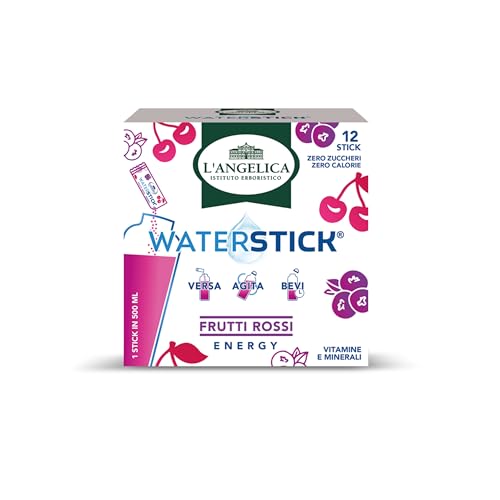 Angelica Waterstick, Red Fruit Flavor, Energizing, With Vitamins and Minerals, Against Tiredness and Fatigue, Zero Sugars & Zero Calories, No Preservatives, 1 Case of 12 Sticks