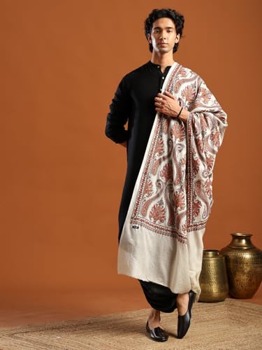 Image of tweedle Men's Pure Wool Sozni Embroidery Jama Shawl |Kashmiri Pashmina Lohi for Gents Size - 40 x 80 Inches
