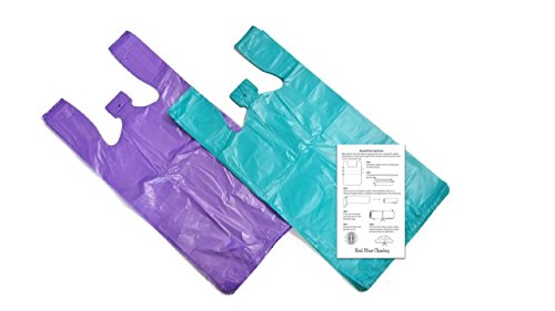 Teal and Purple 10x6x21 T-shirt Shopping Bags with Craft Insert - 50 each color (100 total)