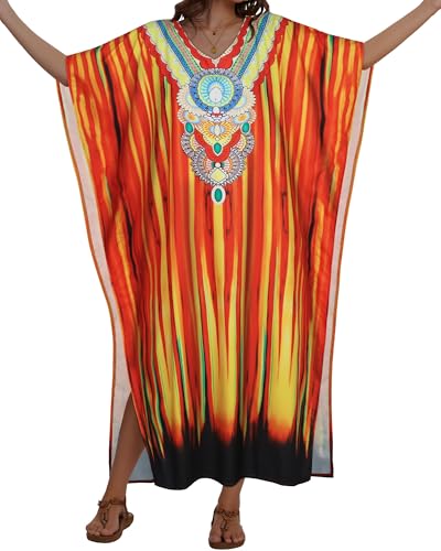 Image of Kaftan Dresses for Women V Neck Caftan Batwing Sleeve Swimsuit Cover Up