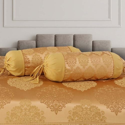 Image of Victor Premium Poly Cotton 8-Piece Diwan Set | 1 Bedcover, 2 Bolsters & 5 Cushion Covers | Soft, Durable & Washable | Elegant Mustard Diwan Set for Bedroom, Living Room & Sofa | Ideal Wedding Gift