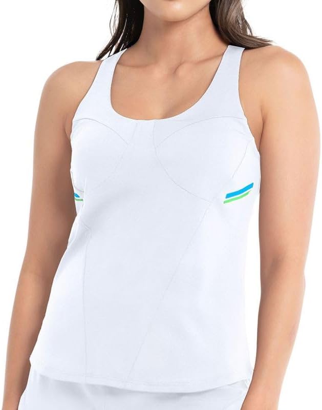 Lucky In Love Women`s Uptempo Tennis Tank with Bra White